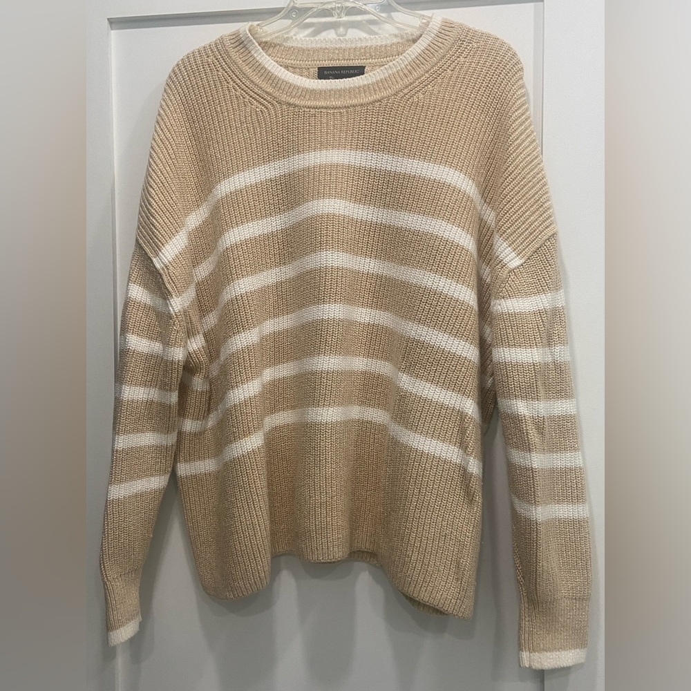 Striped Beige and White Cotton Sweater